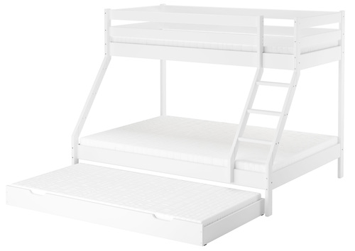 Doppel-Etagenbett wei� 140x200 und 90x200 Erwachsenen-Stockbett Kiefer Massivholz V-60.19-09-14W