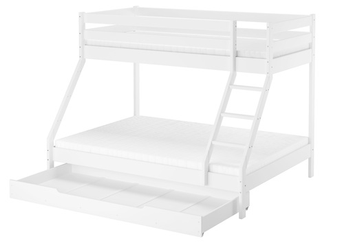 Doppel-Etagenbett wei� 140x200 und 90x200 Erwachsenen-Stockbett Kiefer Massivholz V-60.19-09-14W