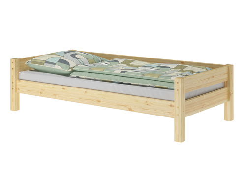 Einzelbett, Holzbett Kiefer massiv klar lackiert 90x200 w�hlbares Zubeh�r V-60.20-09