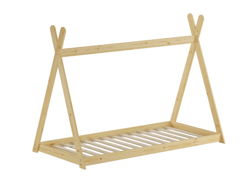 Niedriges Tipi-Kinderbett, Holzbett 90x200 Kiefer natur lackiert, Zubeh�r w�hlbar V-60.27-09
