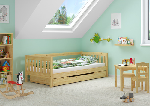 Gem�tliches Kinderbett mit dreiseitiger Sicherung 90x200 cm Kiefer V-60.29-09