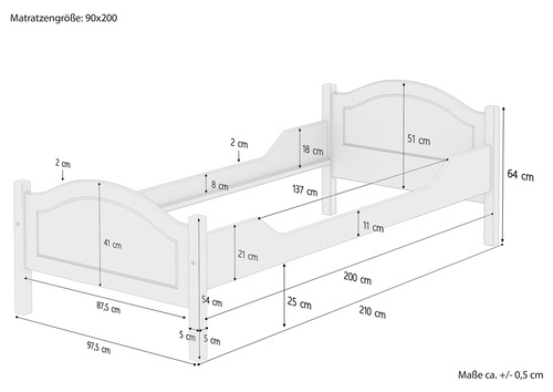 Massivholzbett Kiefer natur 90x200 Einzelbett G�stebett Zubeh�r w�hlbar V-60.30-09