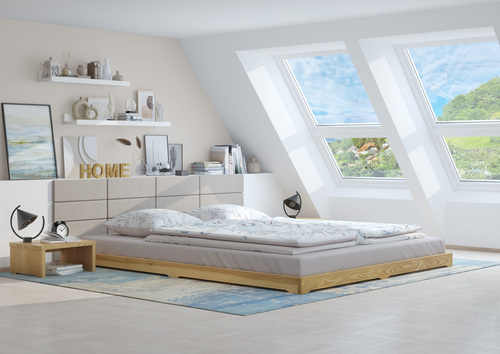 Futonbett 180x200 platzsparend extra niedriges Loftbett Esche lackiert V-60.47E-18