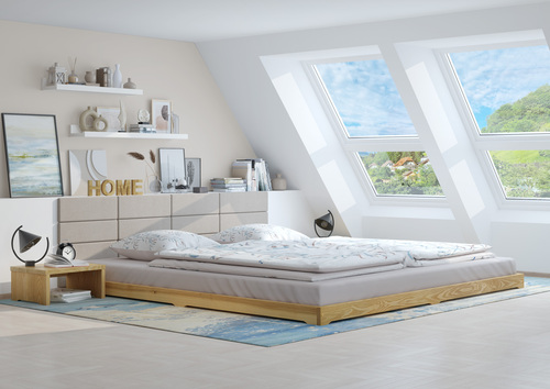 Extra gro�es und niedriges Futonbett 200x200 Holzbett Esche lackiert V-60.47E-20