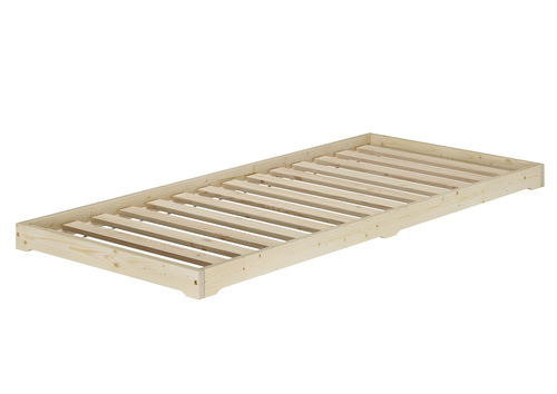 Einzelbett Niedrigbett unbehandeltes Holz 90x200 Fichte Tanne V-60.47N-09