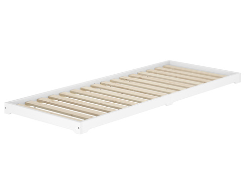 Wei�es Massivholzbett extra niedrig in �berl�nge 100x220 Kiefer V-60.47W-10-220