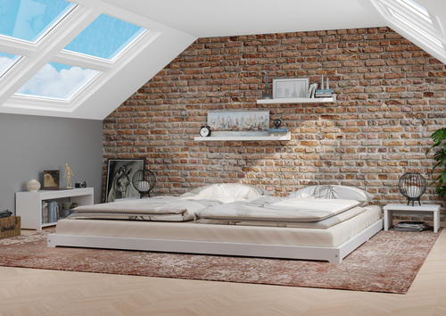 Wei�es Niederflurbett 200x200 extra flach Holzbett Kiefer V-60.47W-20