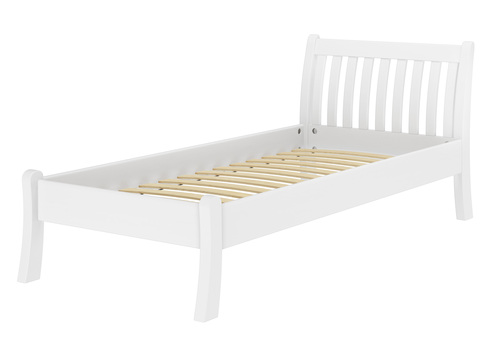 Wei�es, geschwungenes Einzelbett Echtholzbett 90x200 Kiefer massiv V-60.61W-09
