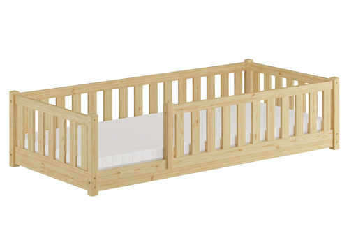 Kinderbett, Bodenbett mit dreiseitiger Sicherung 80x180 Kiefer natur lackiert V-60.77-08-180