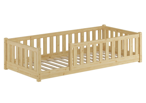 Kinderbett, Bodenbett mit dreiseitiger Sicherung 80x180 Kiefer natur lackiert V-60.77-08-180