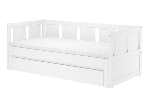 Ausziehbett 2-in-1-Bett Einzel- und Doppelbett in einem Kiefer wei� Zubeh�r w�hlbar V-60.78W-09