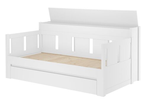 Ausziehbett 2-in-1-Bett Einzel- und Doppelbett in einem Kiefer wei� Zubeh�r w�hlbar V-60.78W-09
