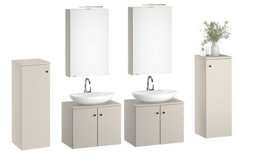 Badezimmerm�bel-Set Spiegelschrank Waschtisch Schrank halbhoch Taupe-Kiesel  V-90.59-02