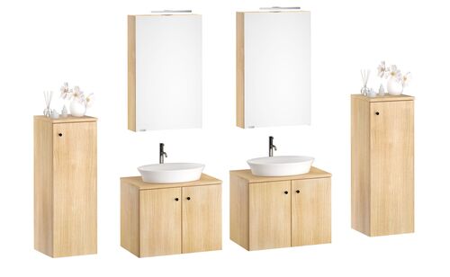 Badezimmerm�bel-Set Spiegelschrank Waschtisch Schrank Eiche Dekor V-90.59-03