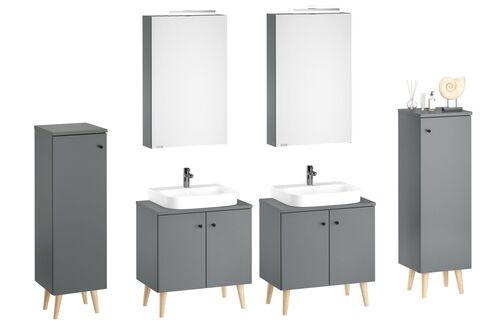 Badezimmerm�bel-Set Spiegelschrank Waschtisch Badschrank grau mit F��en V-90.59F-01