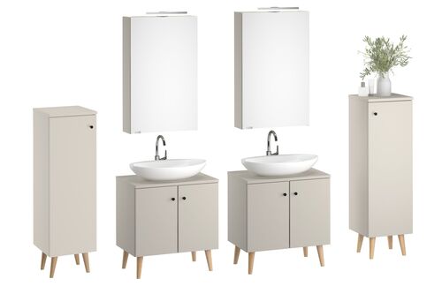 Badezimmerm�bel Spiegelschrank Waschtisch Badschrank Set Taupe-Kiesel V-90.59F-02