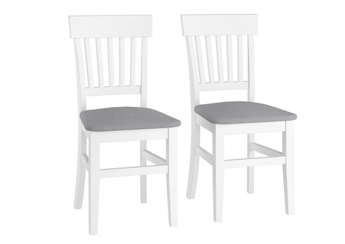 Klassischer wei�er Holzstuhl aus massiver Kiefer, Sitzpolster grau V-90.71-27W-P21