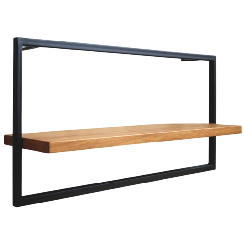 praktisches Wandregal long in schwarz gerahmt, Eiche Massivholz