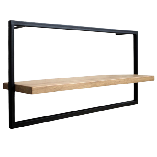 praktisches Wandregal long in schwarz gerahmt, Eiche Massivholz