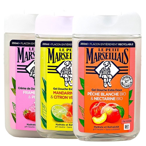 Le Petit Marseillais Duschgel 3er Set Fruchtig - Pfirsich, Himbeere, Mandarine