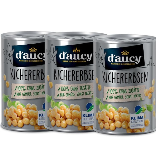 daucy Kichererbsen, 3x110g Dosen, ohne Salz & Zucker, ohne Konservierungsstoffe