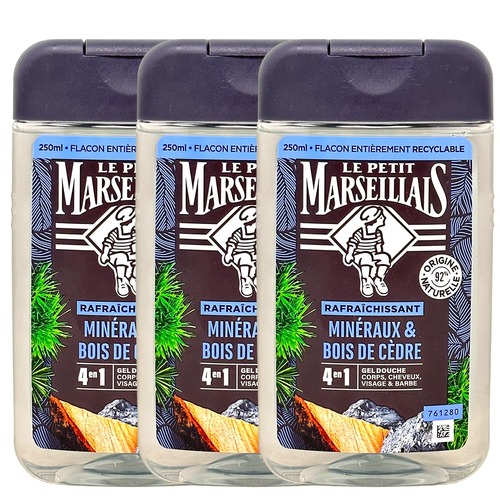Le Petit Marseillais Duschgel Zedernholz & Mineralien 3 x 250 ml - Pflegende Frische