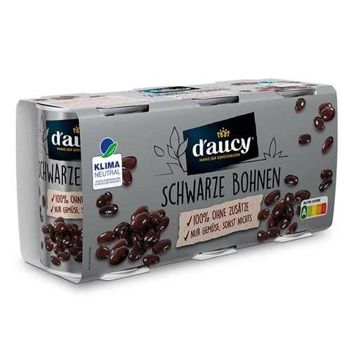 daucy Schwarze Bohnen - ohne Salz & Zuckerzusatz, ohne Konservierungsstoffe 3 x 110 Gr.