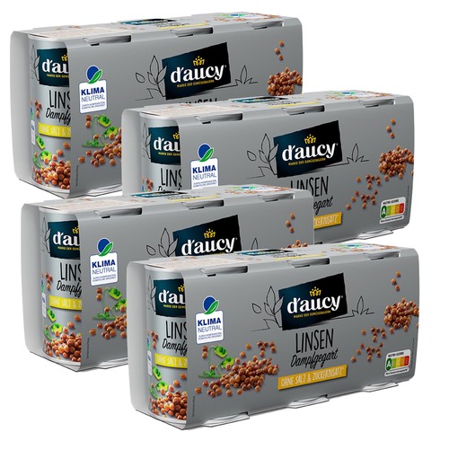 daucy Linsen - 100% ohne Salz & Zuckerzusatz, 4er Pack = 12 x 110g Dosen