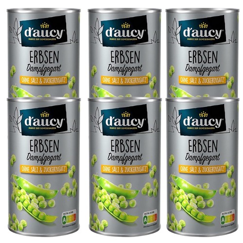 daucy Erbsen - 100% ohne Salz & Zuckerzusatz,   6 x 285g Dosen