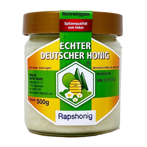 Echter Deutscher Honig Rapshonig 500g Glas - Wanderimkerei Martin Sester