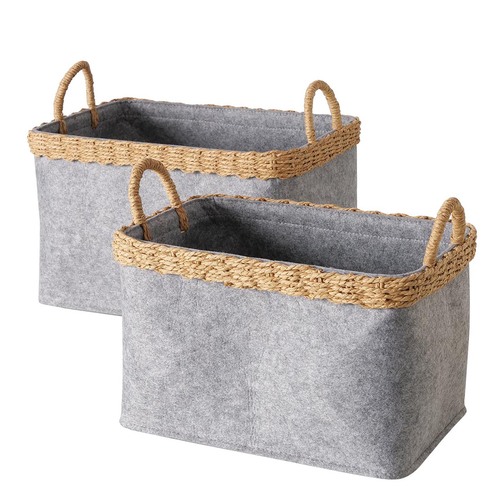 FeineHeimat Korbset Nilo 2-teilig Grau Natur aus Holz & Textil