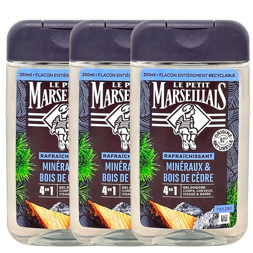 Le Petit Marseillais Duschgel Zedernholz & Mineralien 3 x 250 ml - Pflegende Frische