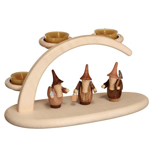 Original Erzgebirge: Leuchterbogen 25 cm mit Gnome aus Edelh�lzern