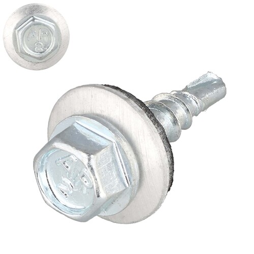 Blech-Verbinder-Schraube 4,8 x 20 mm - verzinkt - mit EPDM-Dichtscheibe  14 mm - Sechskant SW8 - ETA-Zulassung