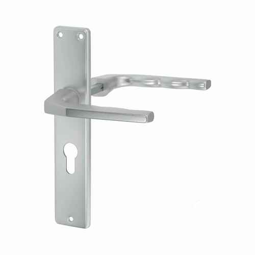 Alu-Dr�ckergarnitur f�r Kastenschloss, mit Schild, Entfernung 55, PZ Lochung