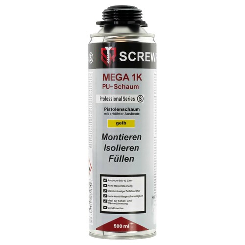SCREW REBEL - Mega Profi-Pistolenschaum - 500 ml - hohe Ausbeute & Haftung