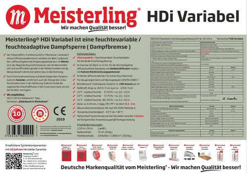 Meisterling HDi Variabel Dampfbremse - feuchtevariabel - luftdicht - 1,50 x 50 m - 75 m�