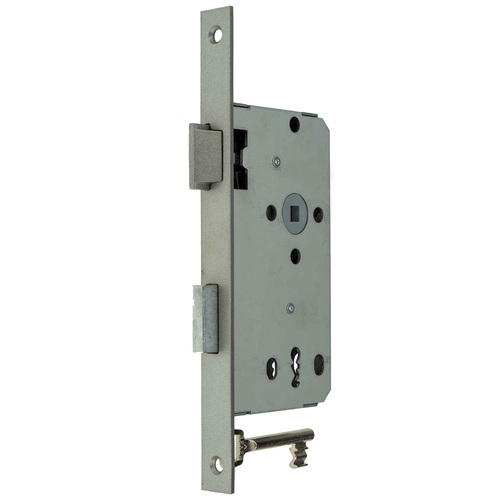 Zimmert�r-Einsteckschloss BB 55/72/8 mm, Din Links Stulpe 20x235 silber lackiert kantig