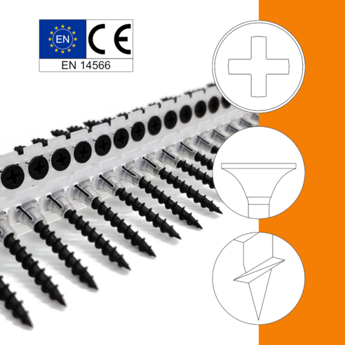 Magazinierte Schnellbauschrauben 3,9 mm - Grobgewinde - PH2 - phosphatiert - Langband - 1000 St�ck