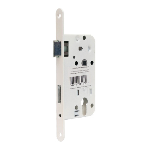 INTRA-TEC Korridor-Einsteckschloss - f�r Wohnungst�ren & Holzt�ren, Dorn 55 mm, Entfernung 72 mm, DIN Links/Rechts, wei� lackierter Stulp 20x235 mm, PZ gelocht