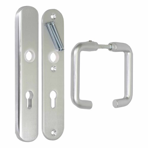 Dr�cker-Sicherheitsgarnitur - Aluminium F1 eloxiert - ovales Langschild - PZ-Profilzylinder - 1 Garnitur