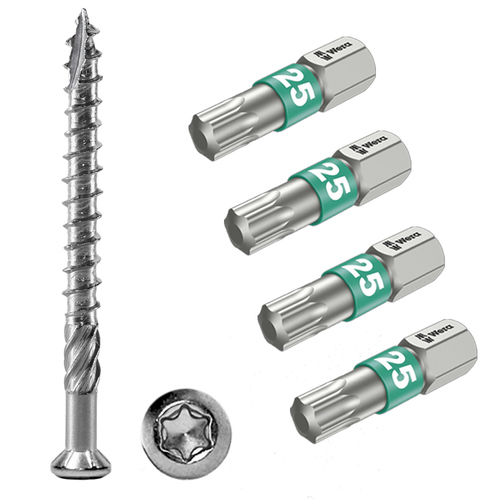 Terrassenschraube 5x60 T-INOX C1 martensitisch im Bitpack 