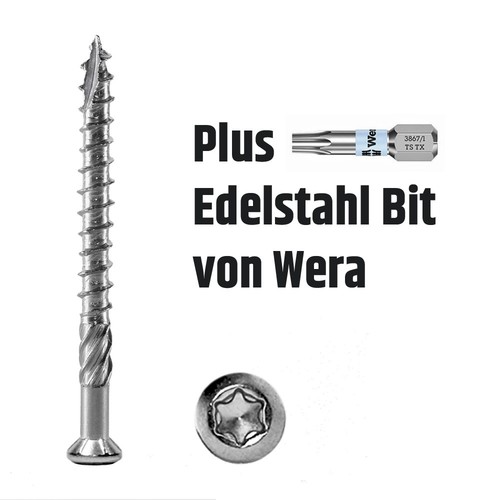 Terrassenschraube 5x60 T-INOX C1 martensitisch im Bitpack