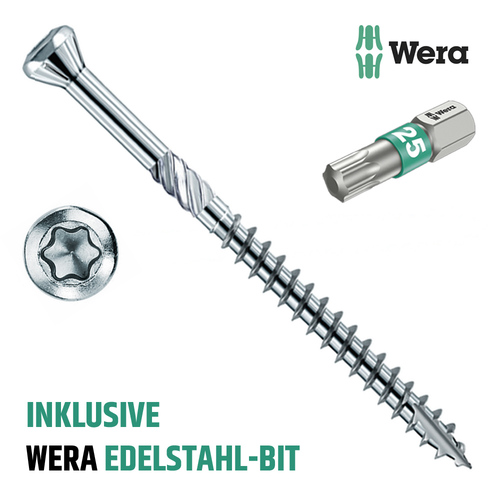 Edelstahl-Terrassenschraube 5 x 80 C2 martensitisch Multipack 