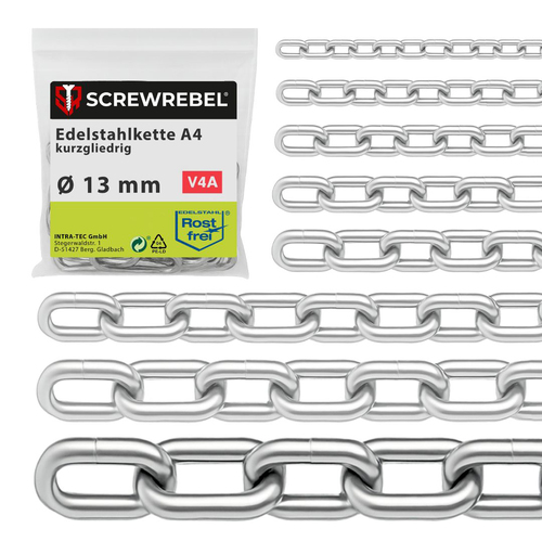 Edelstahl Kette A4 kurzgliedrig - Rostfreie V4A Gliederkette nach DIN 5685-3 f�r den Au�enbereich und maritime Anwendungen