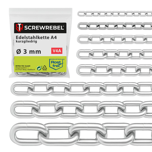 Edelstahl Kette A4 kurzgliedrig - Rostfreie V4A Gliederkette nach DIN 5685-3 f�r den Au�enbereich und maritime Anwendungen