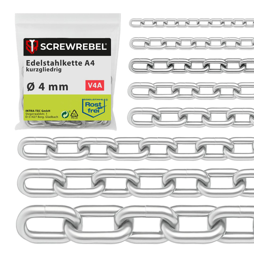 Edelstahl Kette A4 kurzgliedrig - Rostfreie V4A Gliederkette nach DIN 5685-3 f�r den Au�enbereich und maritime Anwendungen