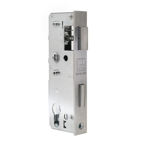 INTRA-TEC Ersatzschloss - f�r 30er Rohr, Dorn 40 mm, Entfernung 72 mm, DIN L/R, Edelstahl-Stulpe, Profilzylinder - geeignet f�r Schloss- & Anschwei�k�sten - Riegel 5mm vorstehend - Riegelausschluss 16mm