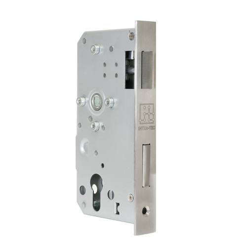 INTRA-TEC Ersatzschloss - f�r 30er Rohr, Dorn 55 mm, Entfernung 72 mm, DIN L/R, Edelstahl-Stulpe, Profilzylinder - geeignet f�r Anschwei�k�sten