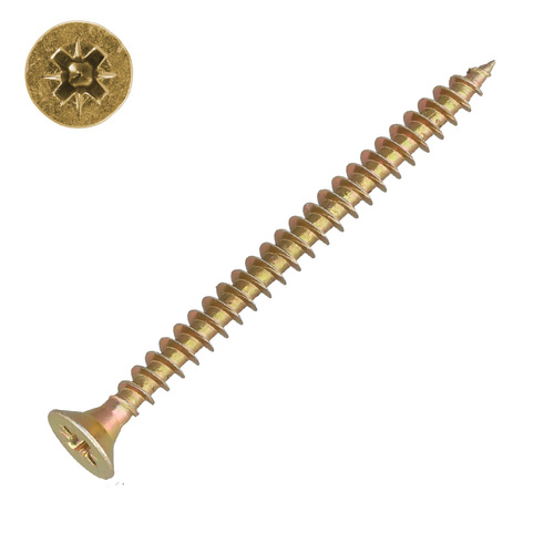 Universelle Spanplattenschrauben (Holzschrauben) mit Senkkopf - Vollgewinde - gelb verzinkt - PZ-Antrieb - 100 Stk.